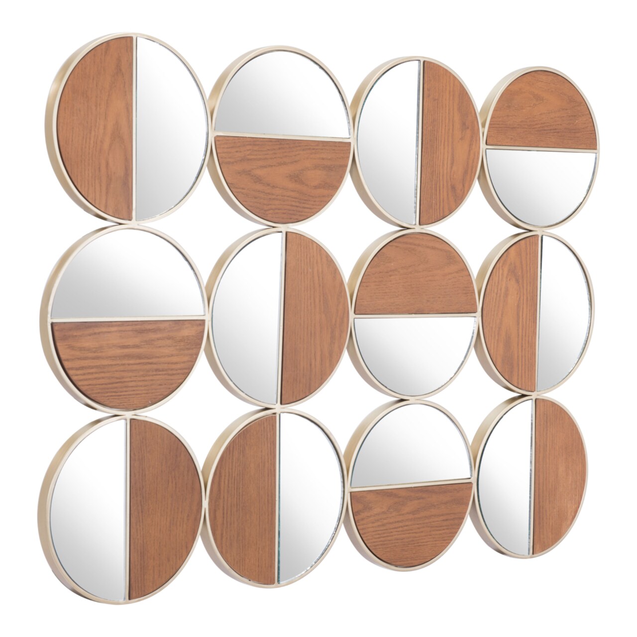 Cycle Round Mirror Gold Walnut 12 Small Mirrors Decor Entryway Bedroom Living